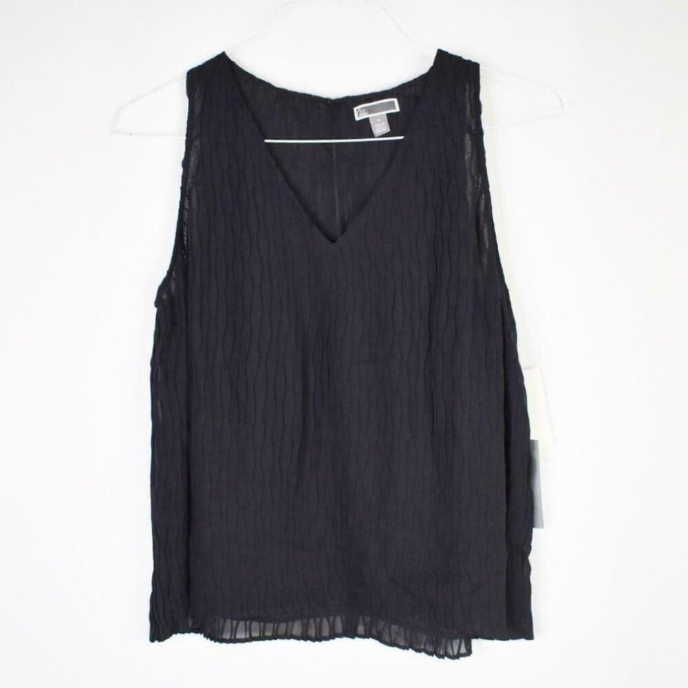 Chelsea28 Blouse M Womens Textured Chffon V Neck Tank Sleeveless Black NEW